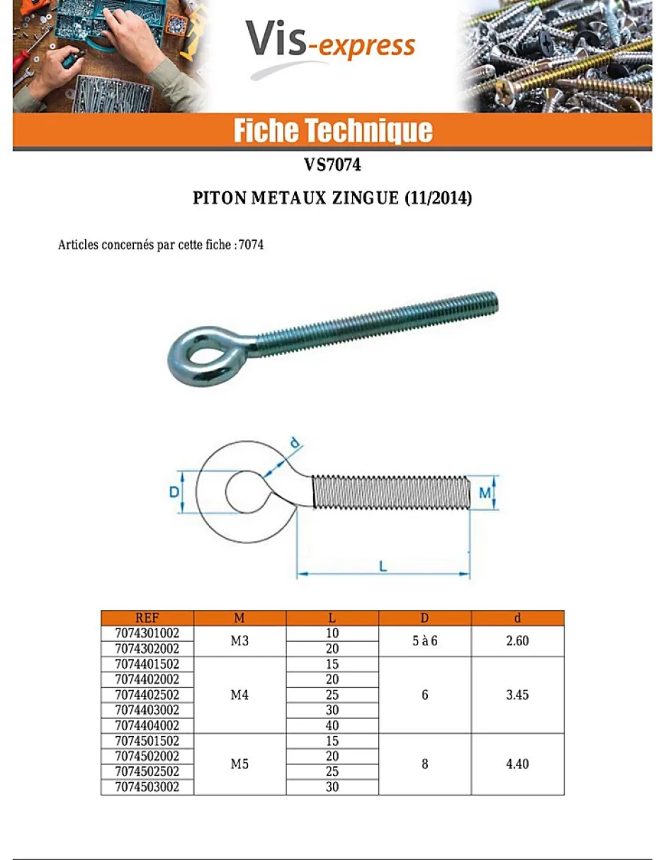 Piton Métaux M6X100 Diamètre Oeil 10 Acier zingué - 30 pièces^Vis Express Sale