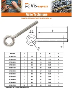 Piton Métaux M5X30 Oeil 8 Inox A2 - 1 pièce^Vis Express Best