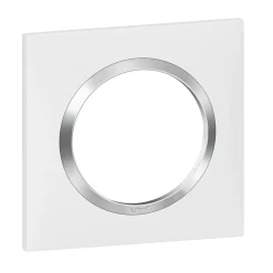 Plaque de finition 1 poste Dooxie 6 008 41 coloris blanc mat avec bague effet chrome l.87 x P.10 x H.87 mm^Legrand Outlet