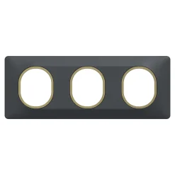 Plaque de finition 3 postes Ovalis S340706E coloris anthracite avec liseré laiton l.229 x P.10 x H.87 mm-Schneider Electric Hot
