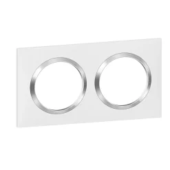 Plaque de finition 2 postes Dooxie 6 008 42 coloris blanc mat avec bague effet chrome l.158 x P.10 x H.87 mm^Legrand