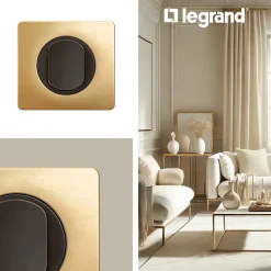 Plaque de finition 1 poste Céliane CP1221 coloris laiton satiné l.90 x P.9 x H.82 mm^Legrand Clearance