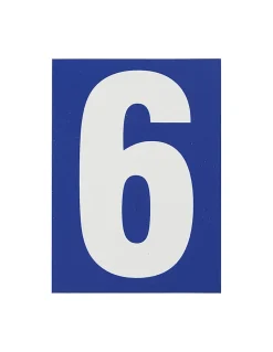Plaque de signalisation 6, marquage blanc sur fond bleu, panneau PVC adhésif, 65x90mm -^Thirard Sale