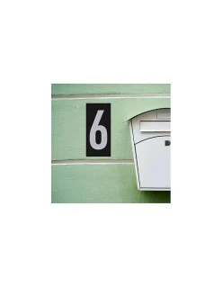 Plaque de signalisation 6, marquage blanc sur fond noir, panneau ABS à visser, 56x120mm -^Thirard