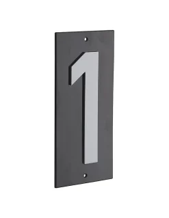 Plaque de signalisation 1, marquage blanc sur fond noir, panneau ABS à visser, 56x120mm -^Thirard