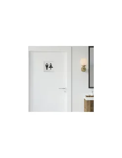 Plaque de signalisation WC Mixte , à visser, inox brossé, marquage noir, 100x100mm --Thirard Outlet