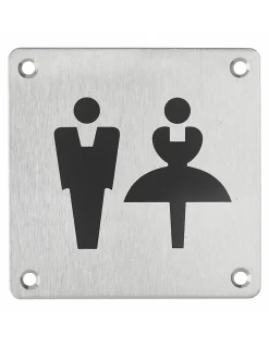 Plaque de signalisation WC Mixte , à visser, inox brossé, marquage noir, 100x100mm --Thirard Outlet