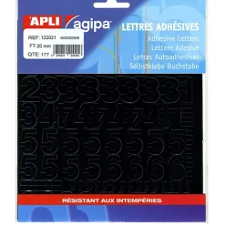 Pochette de 177 chiffres - en PVC - couleur noir - autocollant - hauteur 2 cm - 122021-Apli Agipa Best