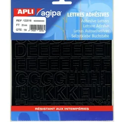 Pochette de 184 lettres - en PVC - couleur noir - autocollant - hauteur 2 cm - 122016-Apli Agipa Clearance