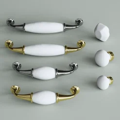 Poignée de meuble nœud Porcelaine Vras chrome brillant l.14.2cm x h.2cm x p.3.7cm^GoodHome New