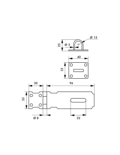 Porte cadenas, à recouvrement, acier zingué, 100mm avec vis de pose -^Thirard