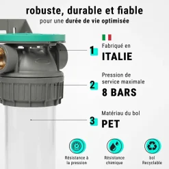 Porte filtres à eau simple 9' 3/4 3P ECOSOFT filtration sous évier connexion 1'-Sinea New