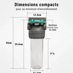 Porte filtres à eau simple 9' 3/4 3P ECOSOFT filtration sous évier connexion 1'-Sinea New