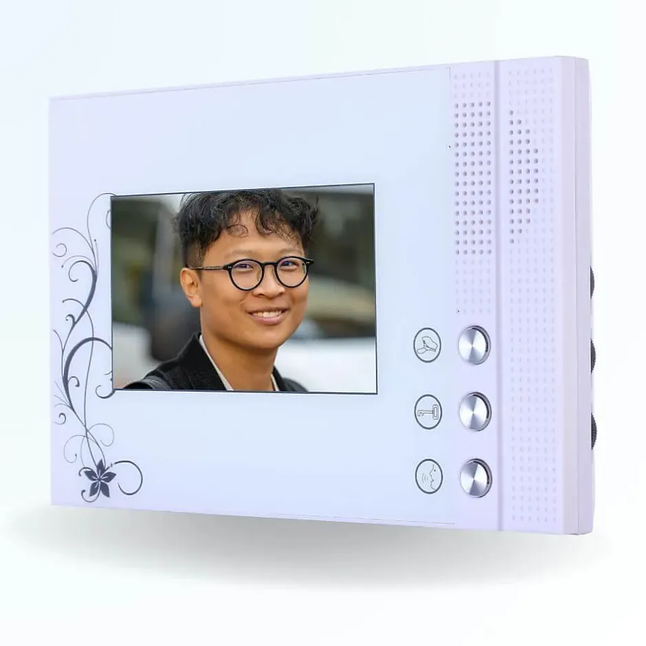 Portier interphone vidéo classic-2 4 fils - 1 écran blanc - avec lecteur de badge^BT SECURITY Sale