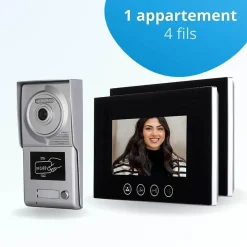 Portier interphone vidéo classic 4 fils - 1 appartement - 2 écrans noirs 7" - avec mémoire photos - avec lecteur de badge-BT SECURITY Best