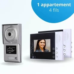 Portier interphone vidéo classic 4 fils - 1 appartement - 2 écrans noirs - avec lecteur de badge^BT SECURITY Online