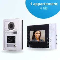Portier interphone vidéo classic-2 4 fils - 1 écran noir - avec lecteur de badge^BT SECURITY New
