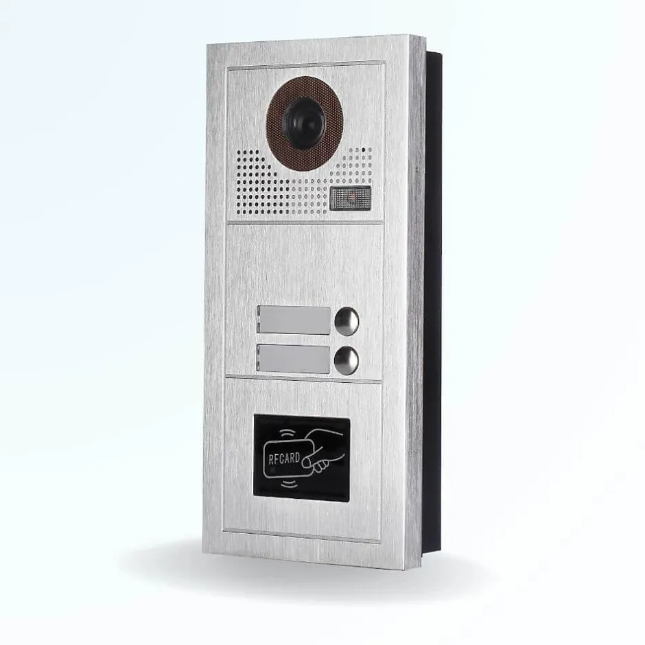 Portier interphone vidéo modern 2 fils - 2 appartements - 2 écrans noirs - avec lecteur de badge-BT SECURITY Discount