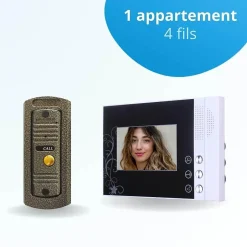 Portier interphone vidéo pino 4 fils - 1 écran noir-BT SECURITY Sale