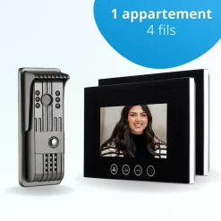 Portier interphone vidéo pili 4 fils - 2 écrans noirs 7