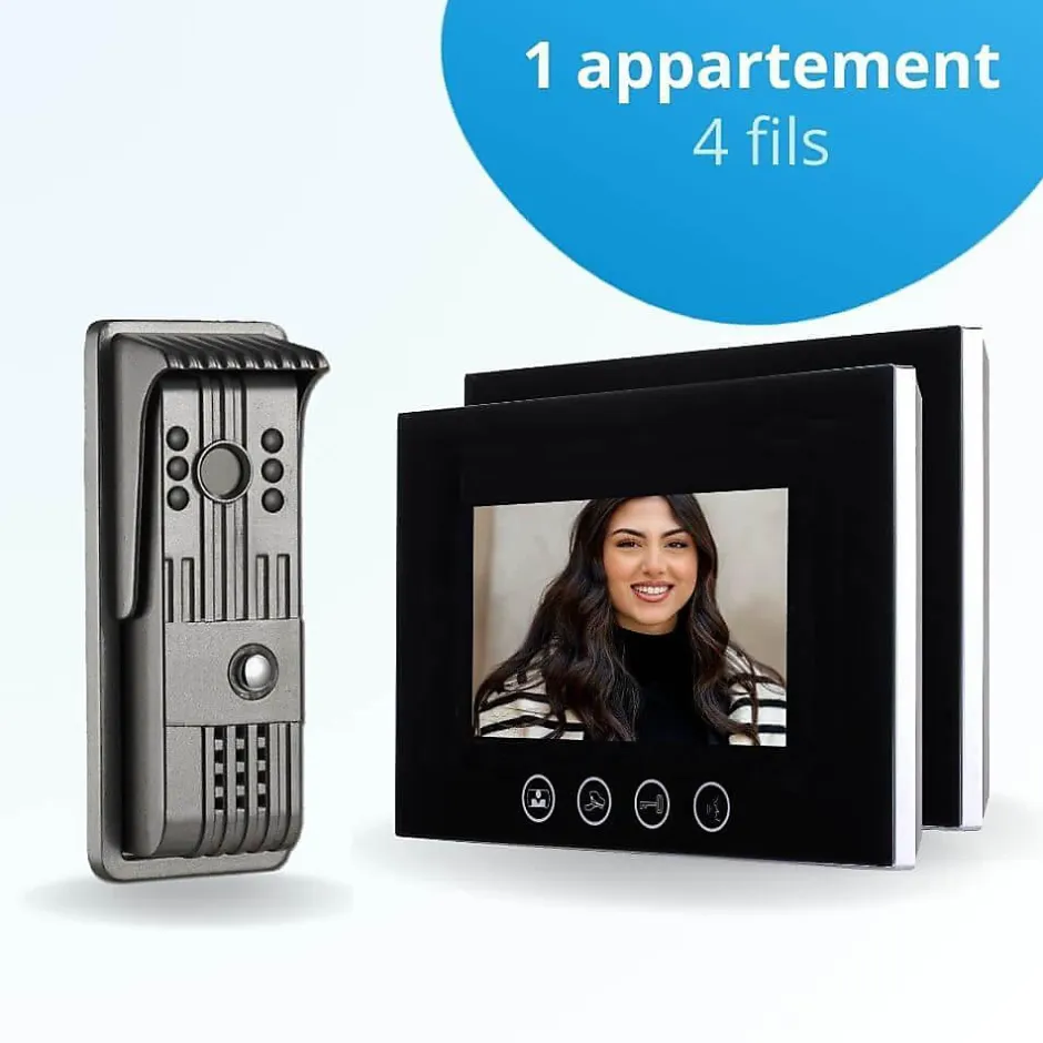 Portier interphone vidéo pili 4 fils - 2 écrans noirs 7" - avec mémoire photos^BT SECURITY Best