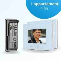 Portier interphone vidéo pili 4 fils - 2 écrans blancs 7