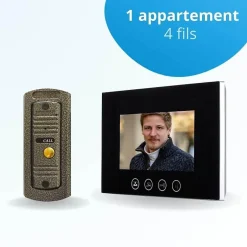 Portier interphone vidéo pino 4 fils - 1 écran noir 7" - avec mémoire photos-BT SECURITY Hot