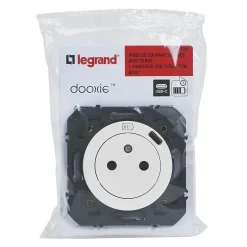 Prise 2 pôles + terre + Prise USB-C Dooxie blanc carrée-Legrand Sale