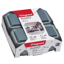 Prise 2 pôles + terre et 1 interrupteur Plexo gris vendue par 3 pièces-Legrand Discount