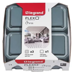 Prise 2 pôles + terre et 1 interrupteur Plexo gris vendue par 3 pièces-Legrand Discount