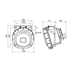Prise 125a Tétrapolaire 3p+n+t Encastrable - étanche Ip67 -^Ide