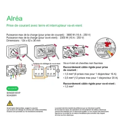 Prise avec terre + interrupteur va-et-vient complets saillie Alréa blanc^Schneider Electric