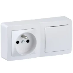 Prise avec terre + interrupteur va-et-vient complets saillie Alréa blanc^Schneider Electric