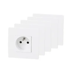 Prise avec terre blanc complet, lot de 5^ New