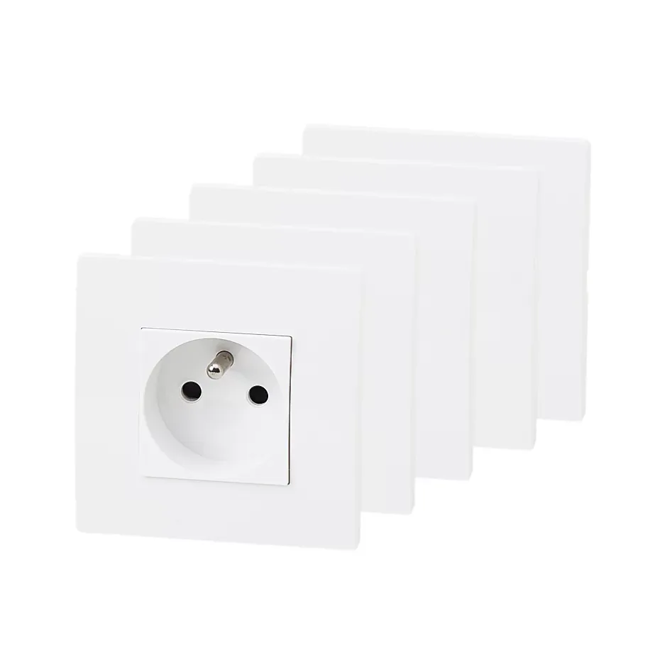 Prise avec terre blanc complet, lot de 5^ New