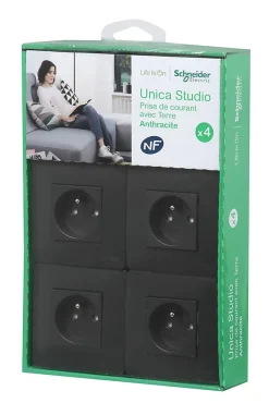 Prise avec terre complète Unica Déco anthracite, lot de 4^Schneider Electric Sale