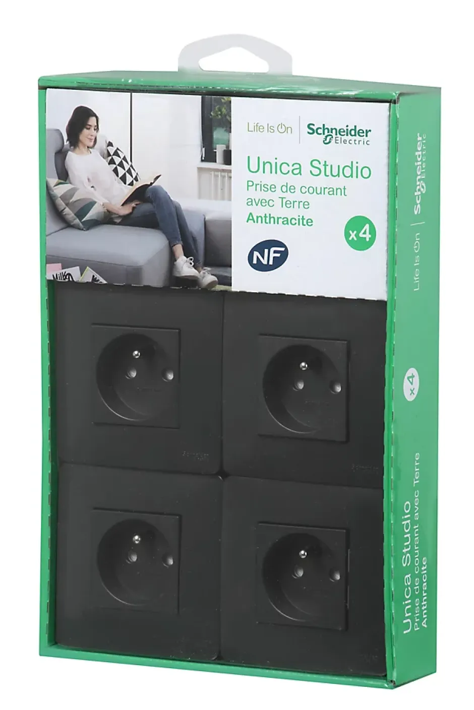 Prise avec terre complète Unica Déco anthracite, lot de 4^Schneider Electric Sale