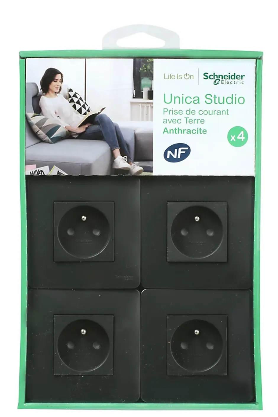 Prise avec terre complète Unica Déco anthracite, lot de 4^Schneider Electric Sale