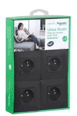 Prise avec terre complète Unica Déco anthracite, lot de 4^Schneider Electric Sale
