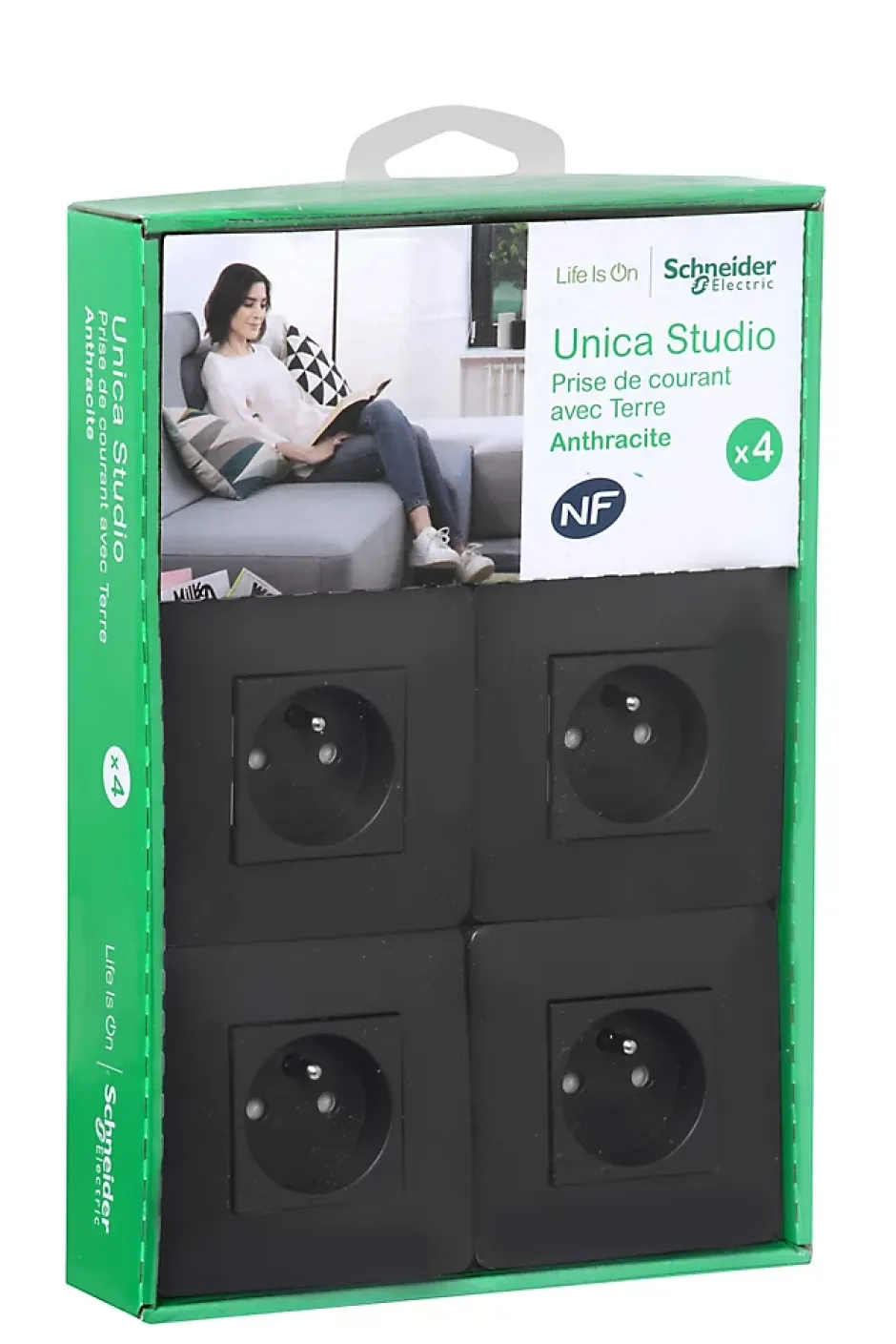 Prise avec terre complète Unica Déco anthracite, lot de 4^Schneider Electric Sale