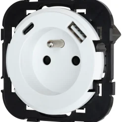 Prise avec terre Espen blanc à composer, 2xUSB-A+C^Jacobsen Online