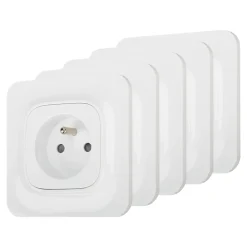 Prise avec terre Kennet blanc complet, lot de 5^Jacobsen Best