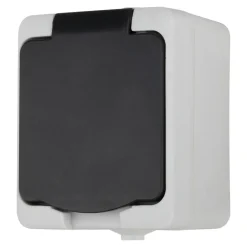 Prise avec terre étanche en saillie gris complet - H 7,6 cm / L 5,5 cm / P 4,3 cm-