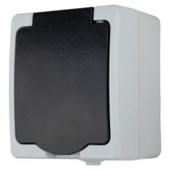 Prise avec terre étanche en saillie gris complet - H 8,5 cm / L 6,5 cm / P 5 cm^ Online