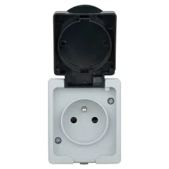 Prise avec terre étanche en saillie gris complet - H 8,5 cm / L 6,5 cm / P 5 cm^ Online