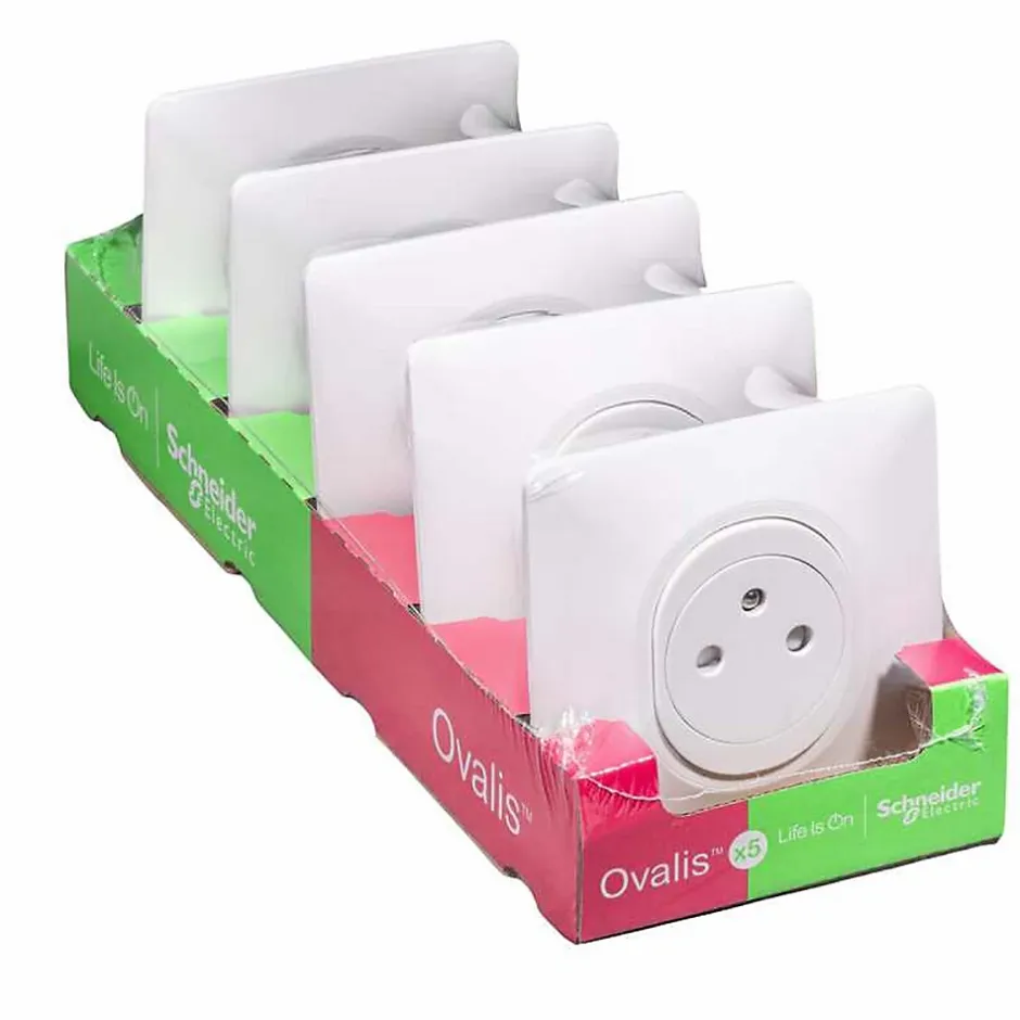 Prise de courant avec terre affleurante complète Ovalis blanc, lot de 5-Schneider Electric Best