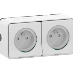 Prise de courant double avec 2 pôles + terre étanche complète saillie Mureva Styl blanc-Schneider Electric Discount