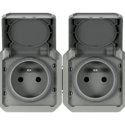 Prise de courant étanche - Plexo - Composable - - 2 x 2P+T - 16 A - Gris - IP55 - Horizontale - Précâblée-Legrand