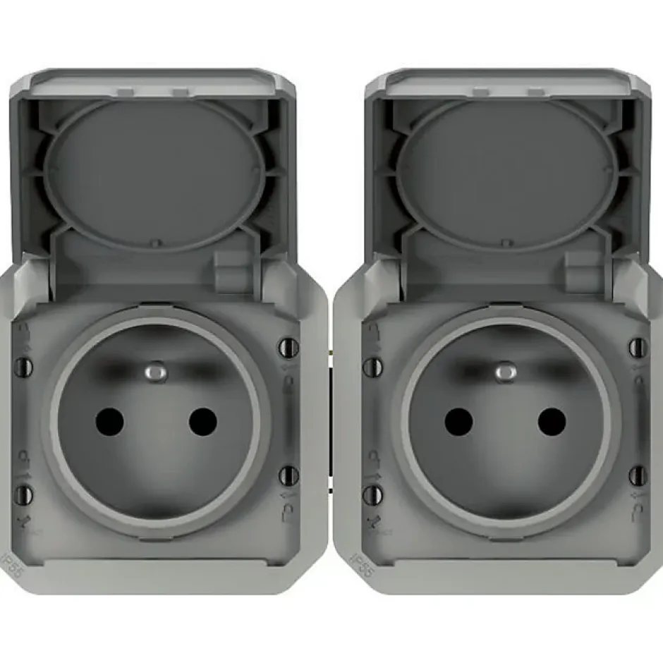 Prise de courant étanche - Plexo - Composable - - 2 x 2P+T - 16 A - Gris - IP55 - Horizontale - Précâblée-Legrand