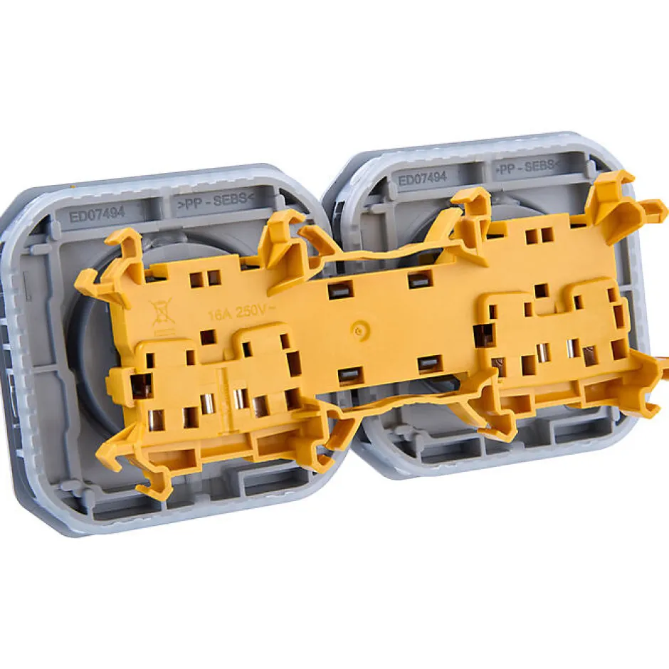 Prise de courant étanche - Plexo - Composable - - 2 x 2P+T - 16 A - Gris - IP55 - Horizontale - Précâblée-Legrand